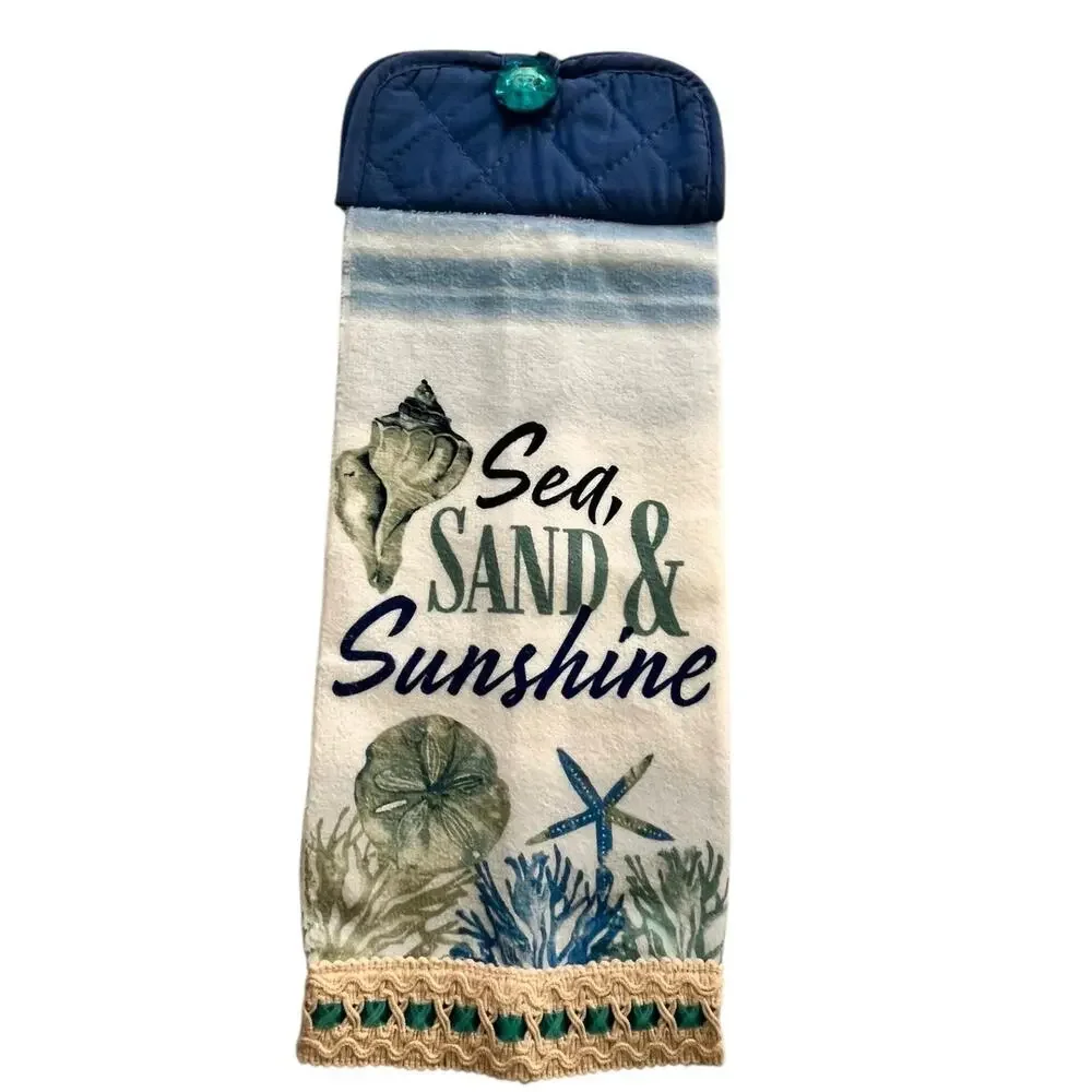 Handmade Sea Sand & Sunshine Beach Themed Hanging Hand Towel Coastal Nautical